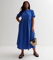 New Look Curves Bright Blue Poplin Oversized Midi Smock Dress